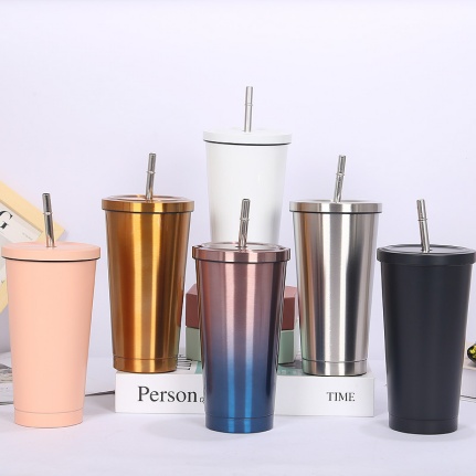 500 ML 700 ML vacuum thermal mug , with 304 s/s inner 201 s/s outer paint coating, stainless steel straw
