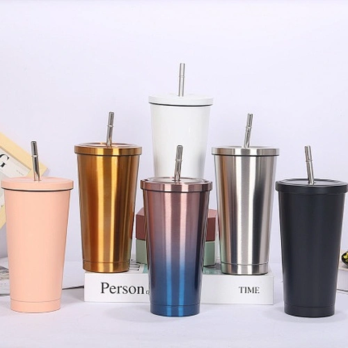 500 ML 700 ML vacuum thermal mug , with 304 s/s inner 201 s/s outer paint coating, stainless steel straw